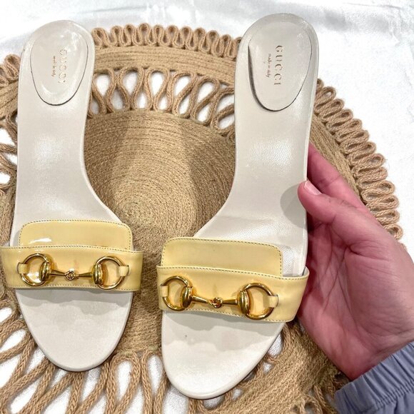 Gucci Ivory Leather Slide Sandals Horse Bit Metal Detail Women 9B - Picture 1 of 14